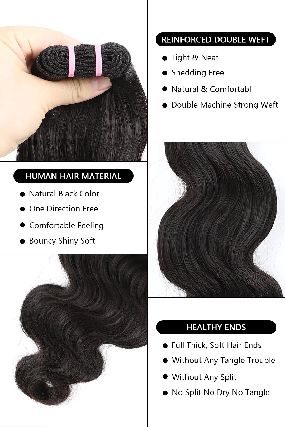 Vietnamese Raw Hair Bundles 30% Density Natural Color Body Wave