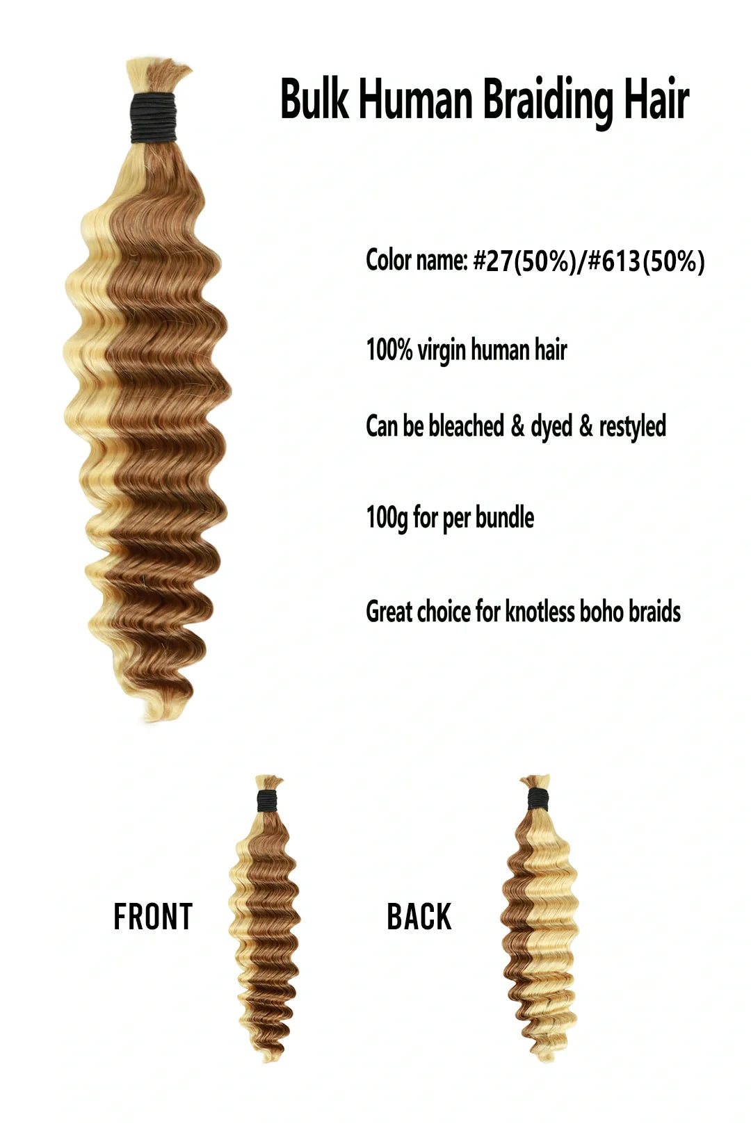 #27/#613 Piano Color Deep Wave Bulk Hair for Braiding BU25