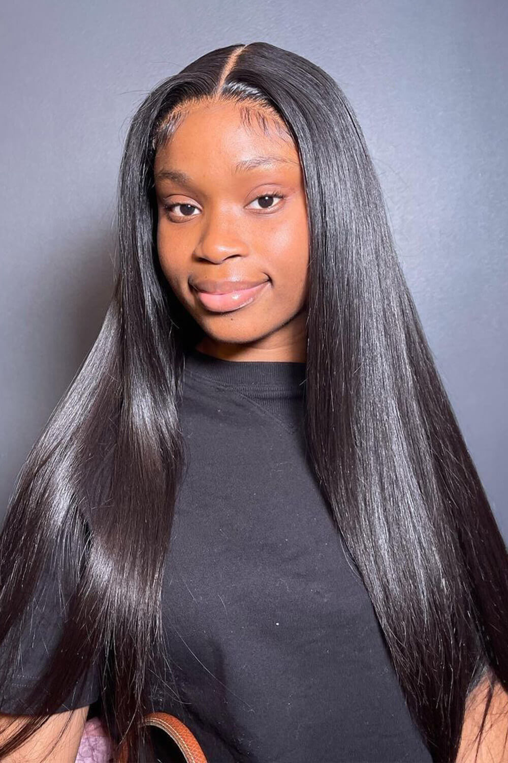 5x5 Lace Closure Wig Straight Human Hair Black Middle Part