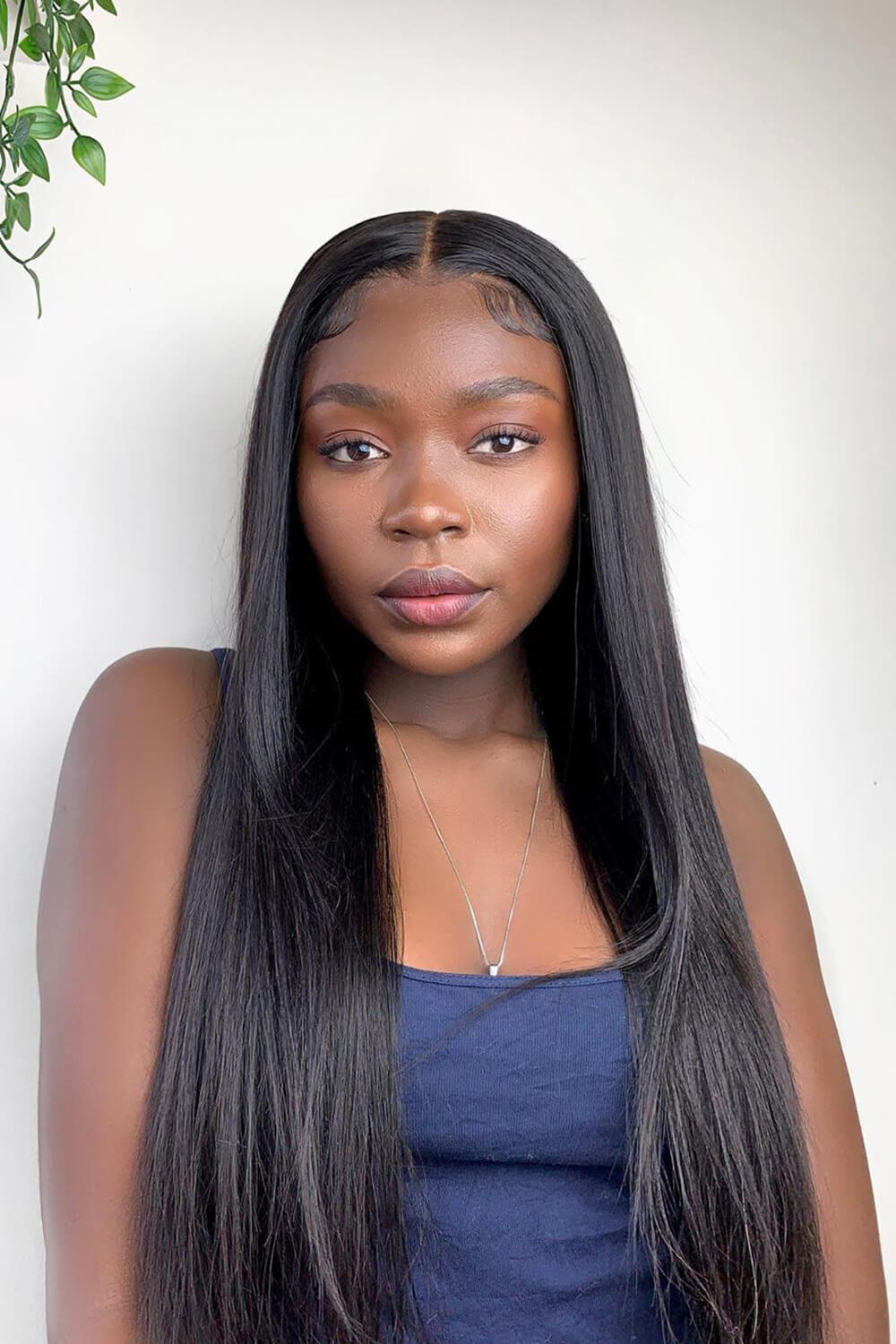 5x5 Lace Closure Wig Straight Human Hair Black Middle Part