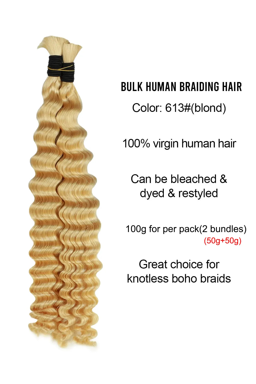 613 Blonde Deep Wave Bulk Human Hair for Braiding