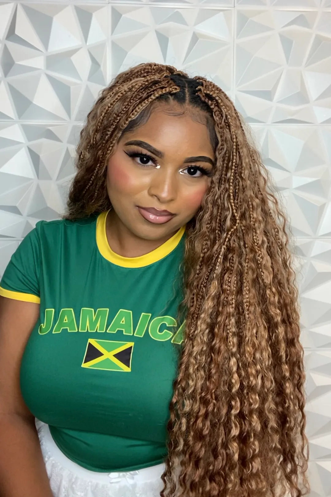 Color 30# Boho Crochet Box Braids with Human Hair Curls Deep Wave