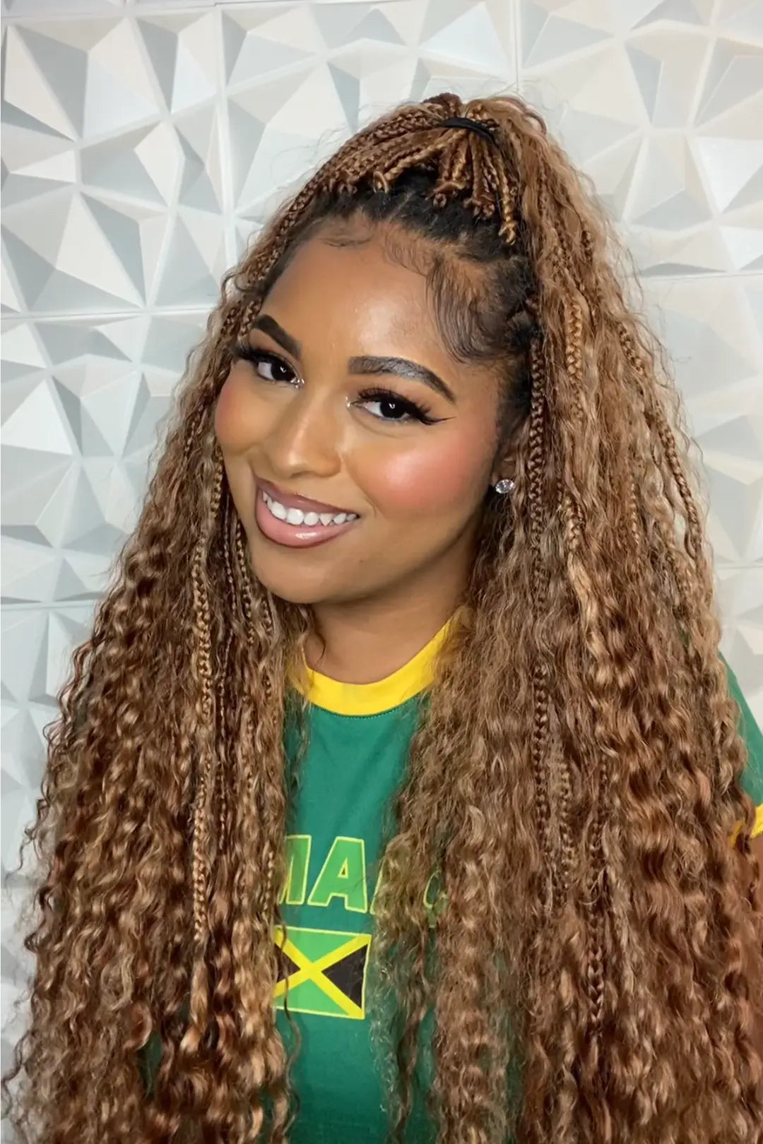 Color 27# Boho Crochet Box Braids with Human Hair Curls Deep Wave