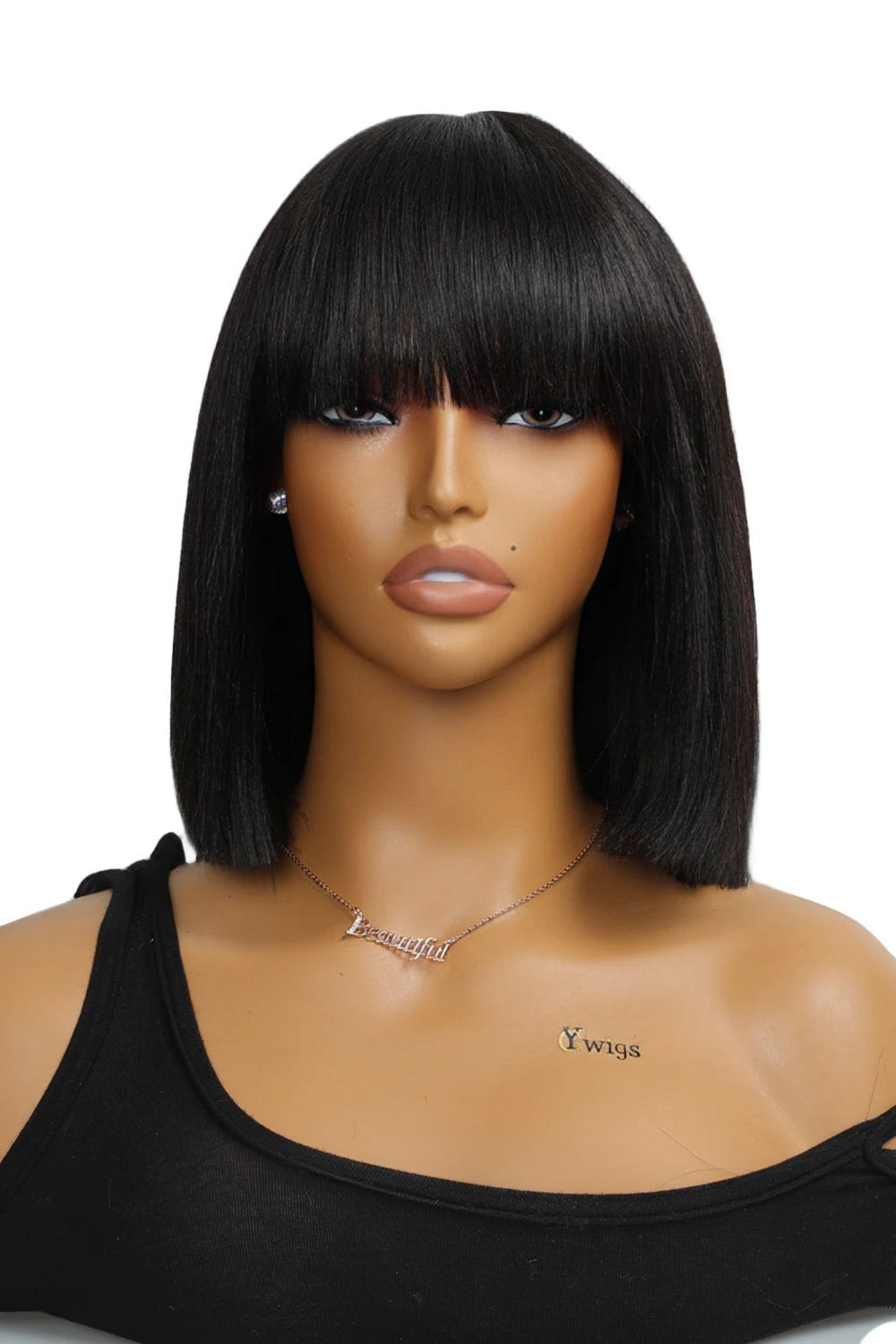 No Glue Top Lace Wigs 10 Inch YaKi Bob Human Hair Straight with Bangs