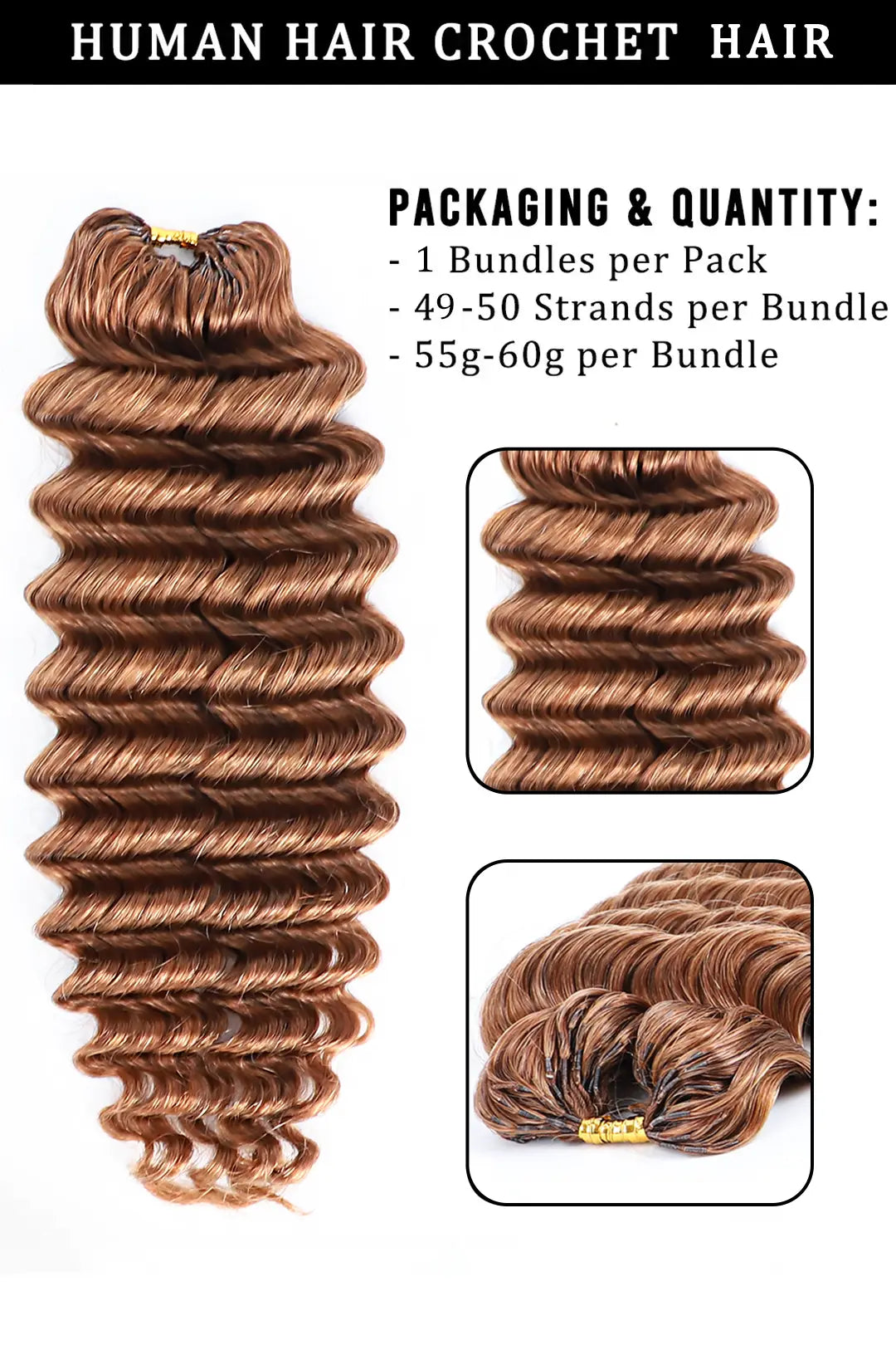 Auburn Brown #30 Deep Wave Feather Crochet Human Hair