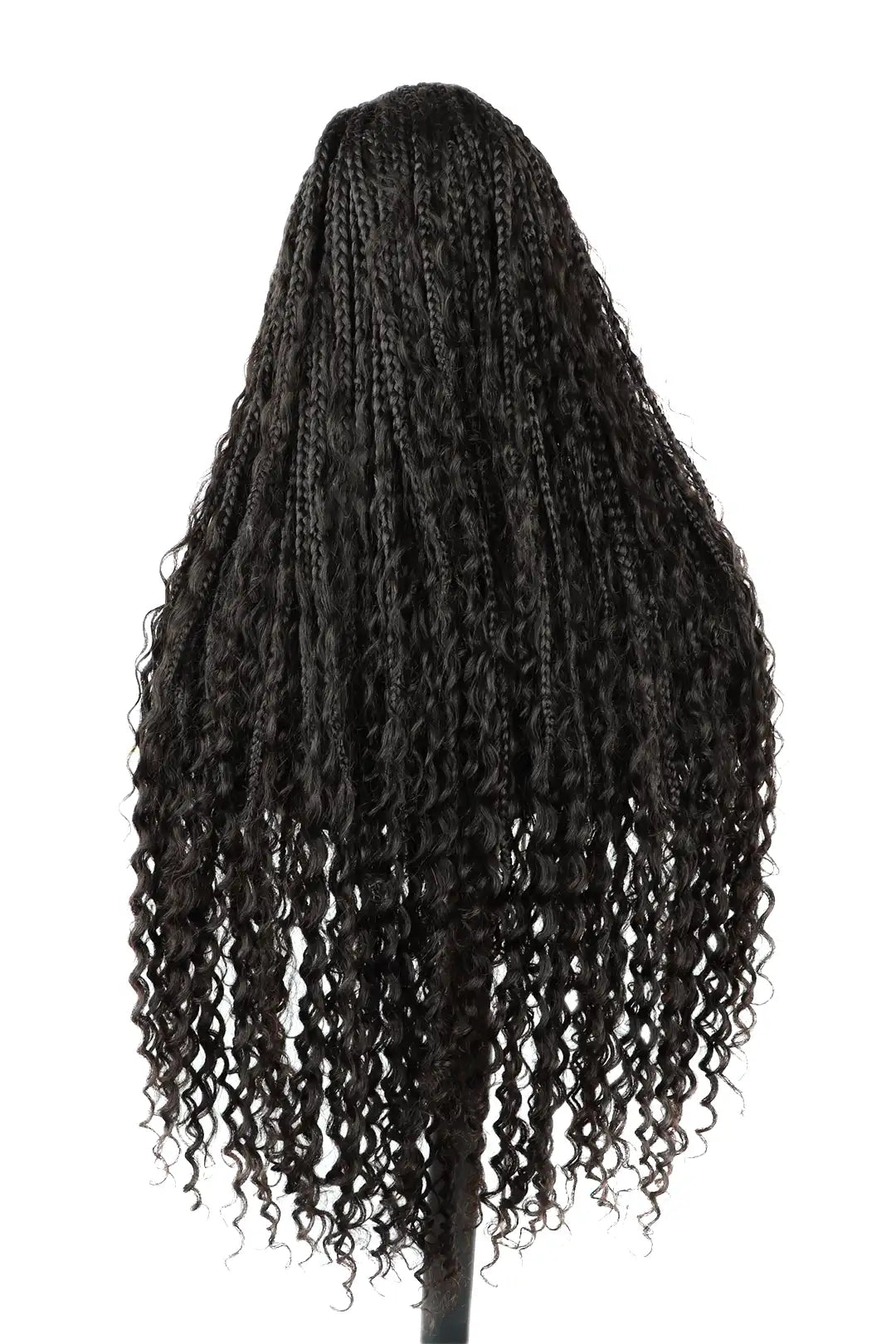 Back view of boho box braid wigs 100% human hair full transparent HD lace