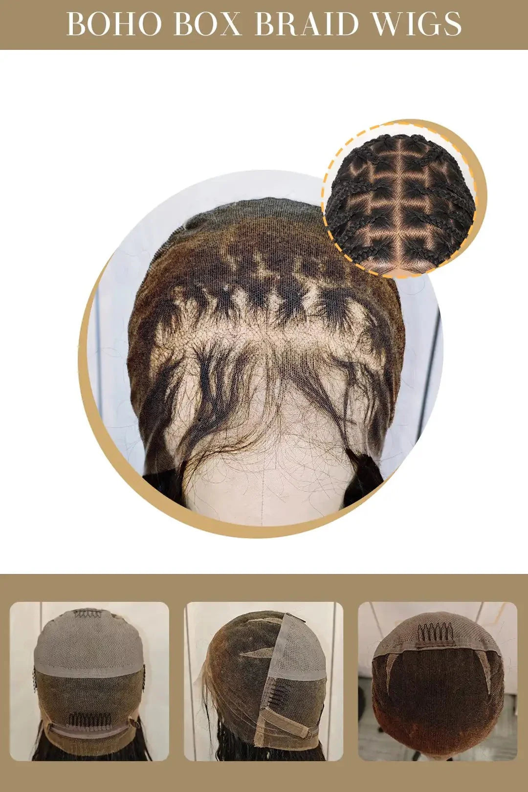 Boho Box Braid Wigs 100% Human Hair Full Transparent HD Lace