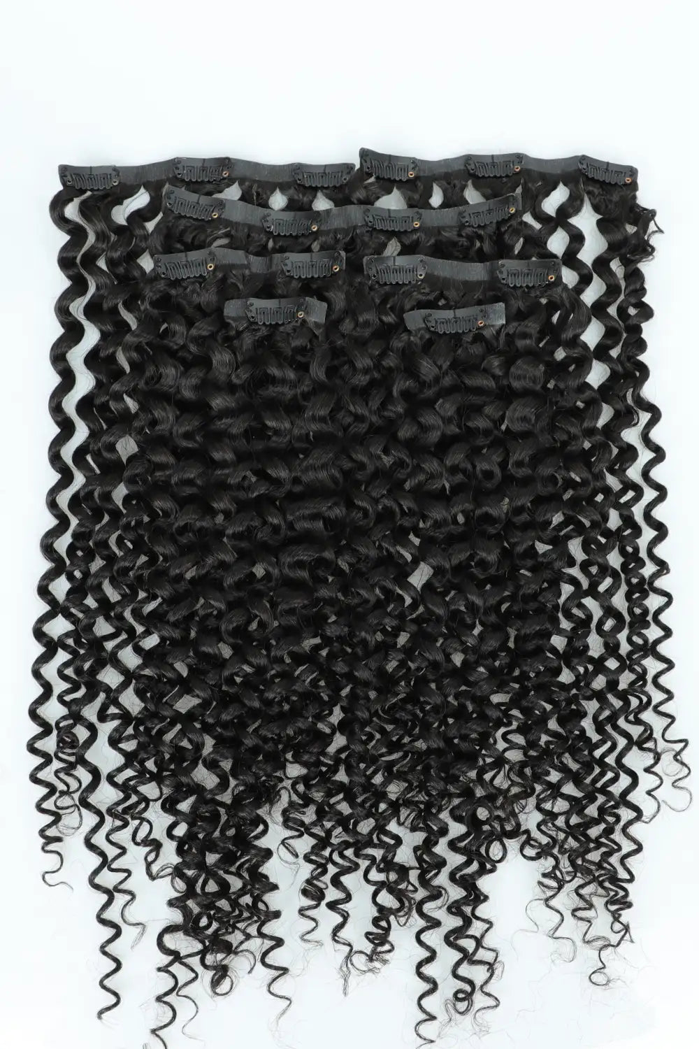 Curly Seamless Clip in Hair Extensions Natural Black 7 Pcs