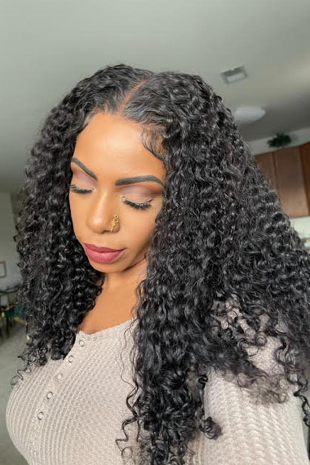 5x5 Lace Closure Wig Deep Wave Remy Human Hair Natural Black