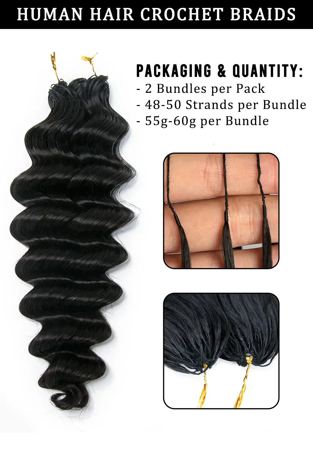 Feather Crochet Hair Extension Loose Deep Wave Human Hair Double-Strand