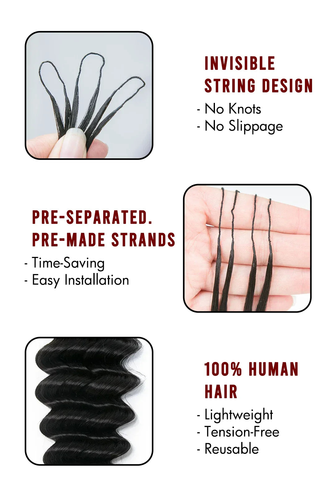 Feather Crochet Hair Extension Loose Deep Wave Human Hair Double-Strand