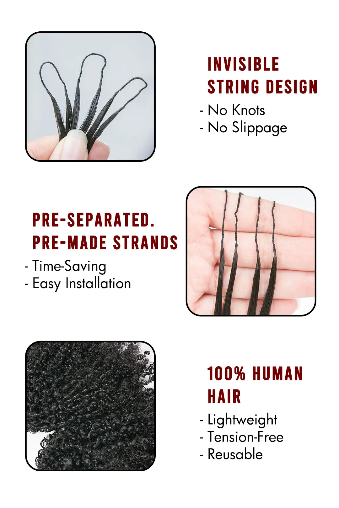 Feather Crochet Hair Extension Tight Curly Human Hair Double-Strand