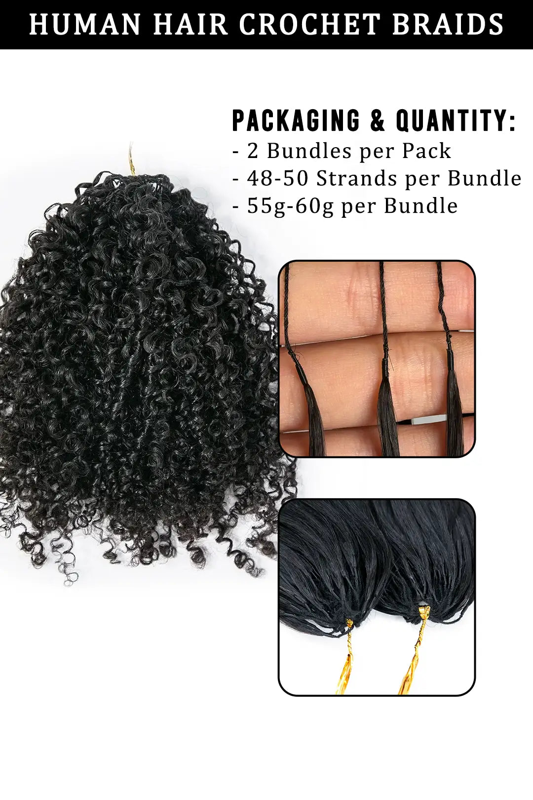 Feather Crochet Hair Extension Tight Curly Human Hair Double-Strand