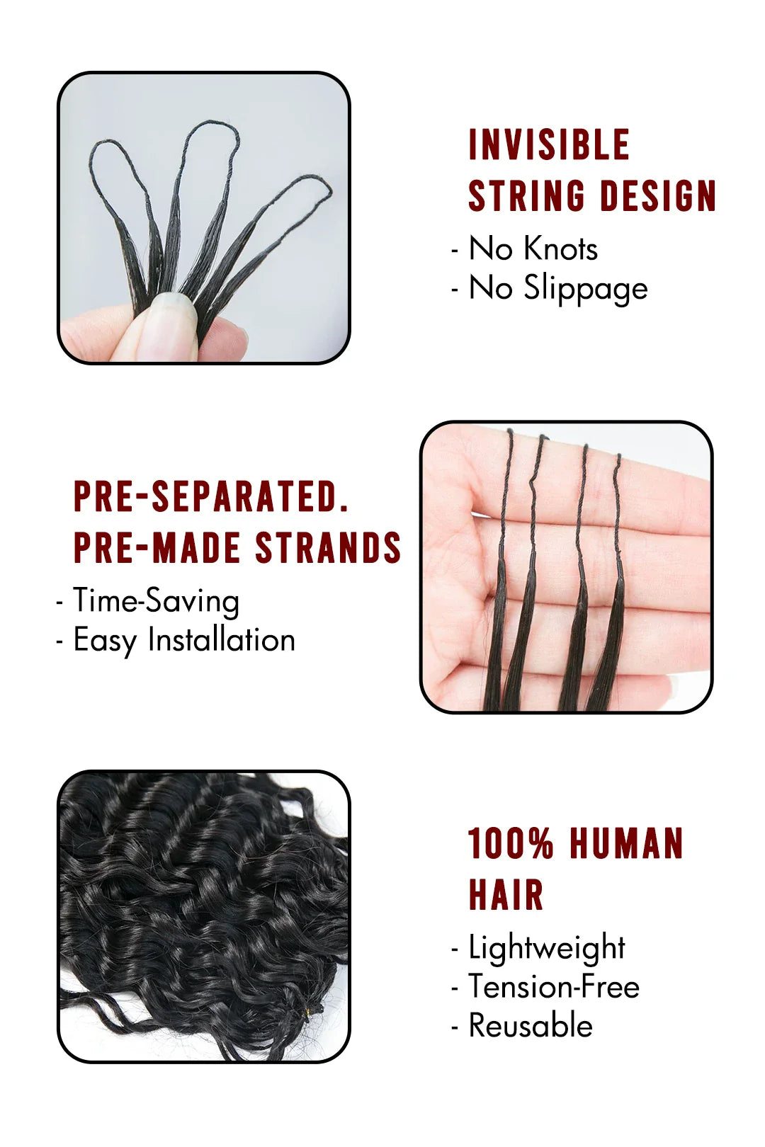 Feather Crochet Hair Extension Water Wave Human Hair Double-Strand