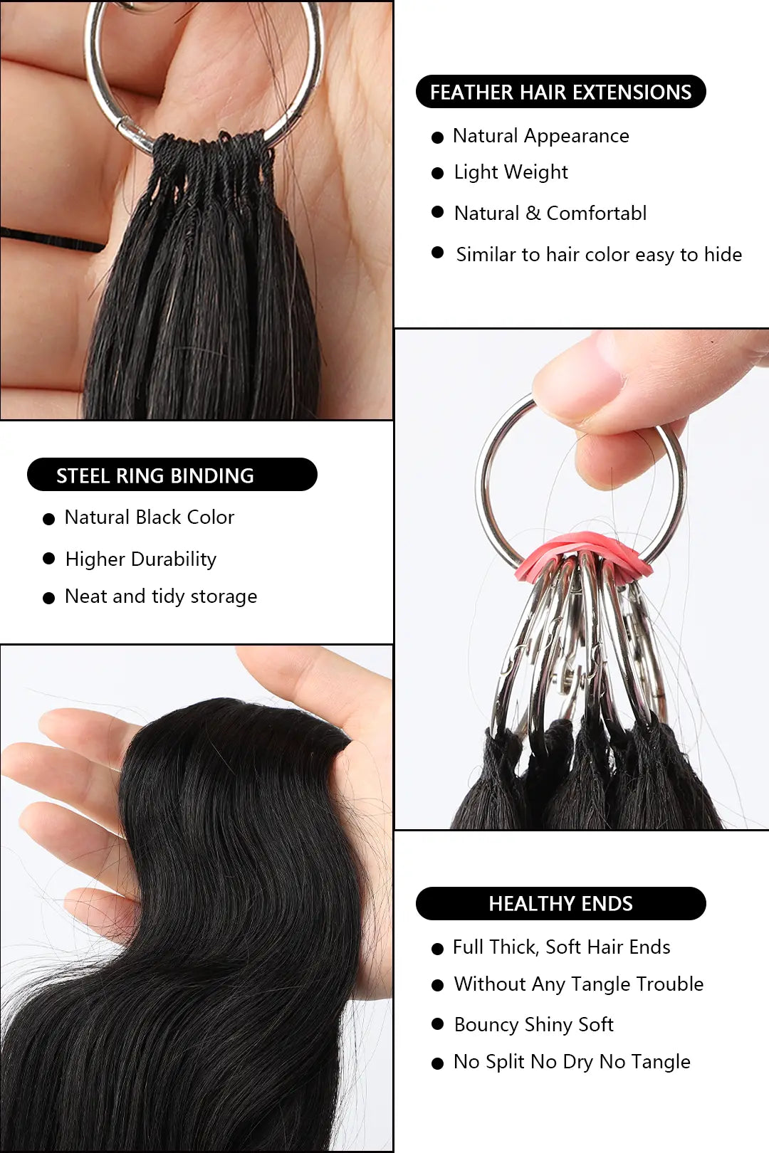 Handmade Feather Line Hair Extensions Loose Wave Single-Strand with Loop