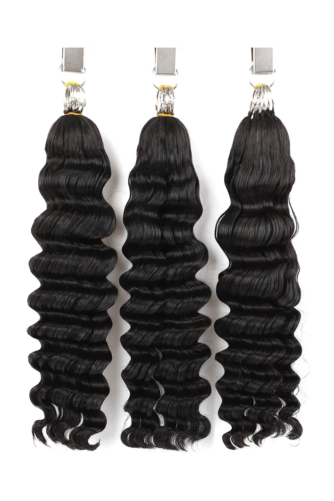 Handmade Feather Line Hair Extensions Deep Wave Single-Strand with Loop