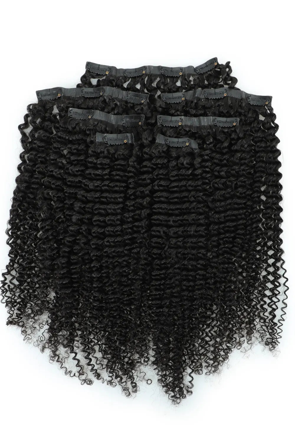 Kinky Curly Seamless Clip in Hair Extensions Natural Black 7 Pcs
