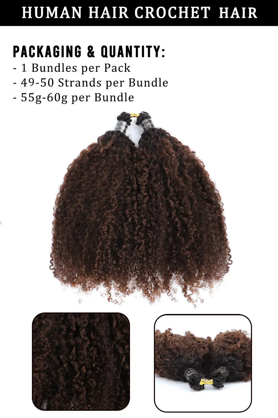 Double Drawn #1B/4 Two-tone Color Tight Curly Feather Crochet Human Hair