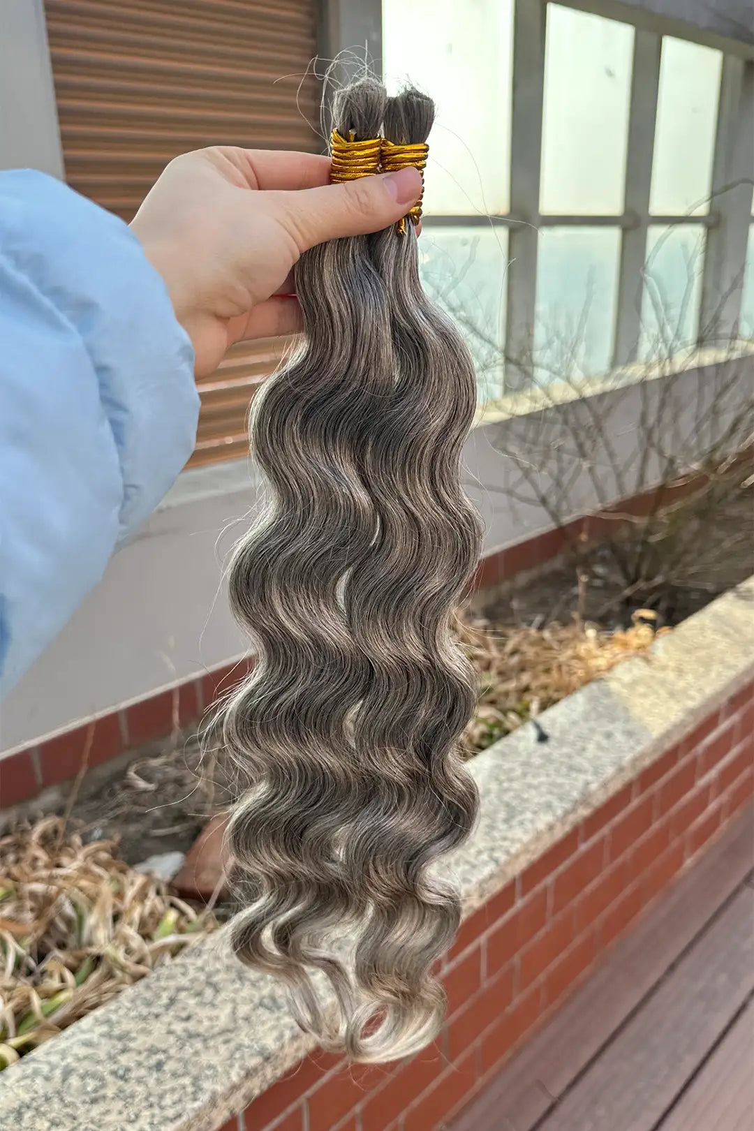Salt and Pepper Bulk Hair Body Wave for Braiding 85% Gray BU32