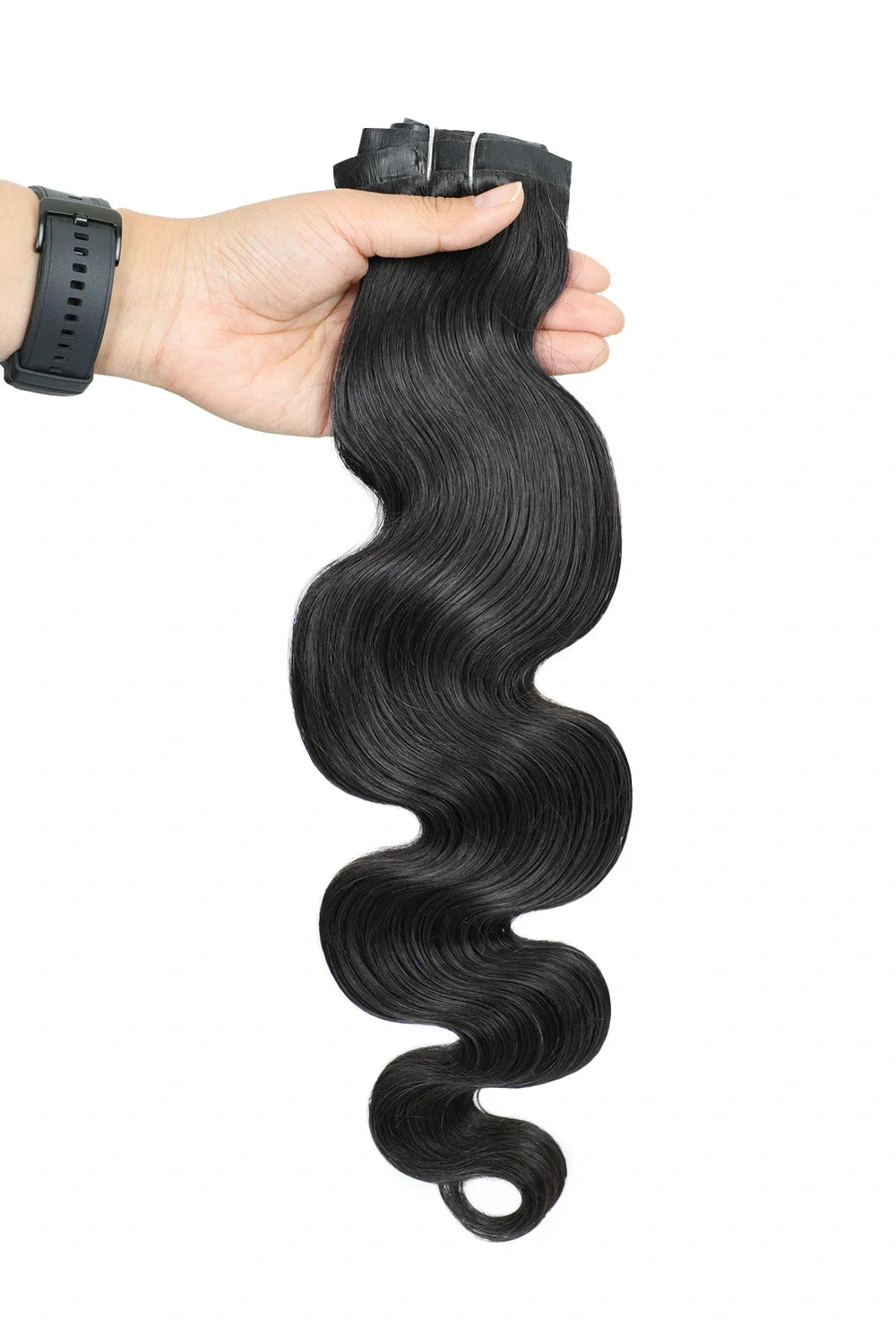 Seamless Clip in Hair Extensions Silicone Weft Body Wave Black Hair