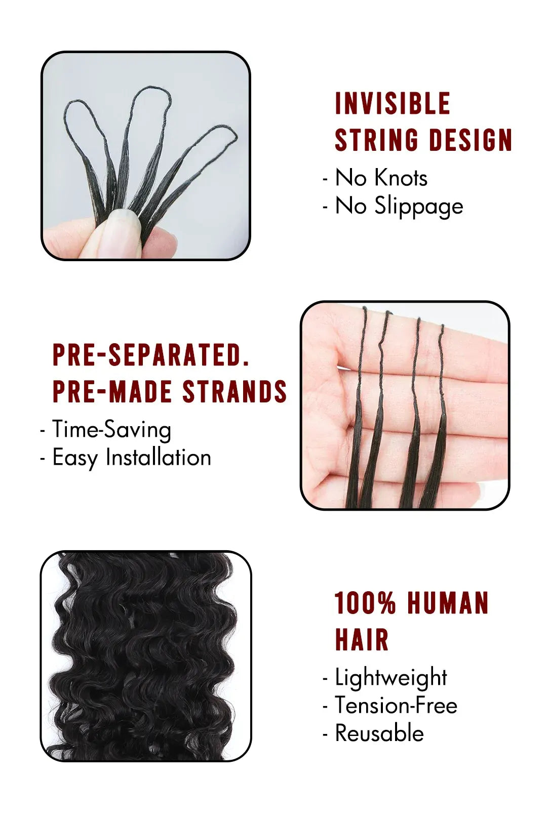 Water Deep Wave Feather Crochet Hair Extension Human Hair FE32 60g