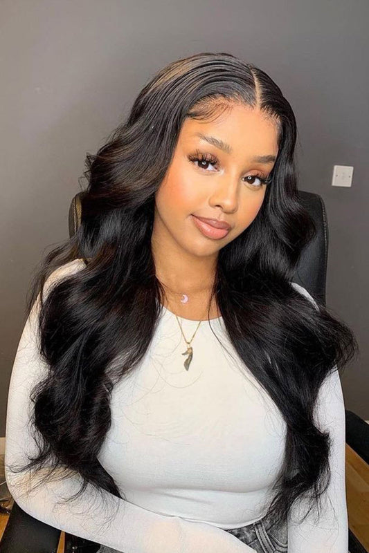 5x5 Lace Closure Wig Body Wave Human Hair Natural Black