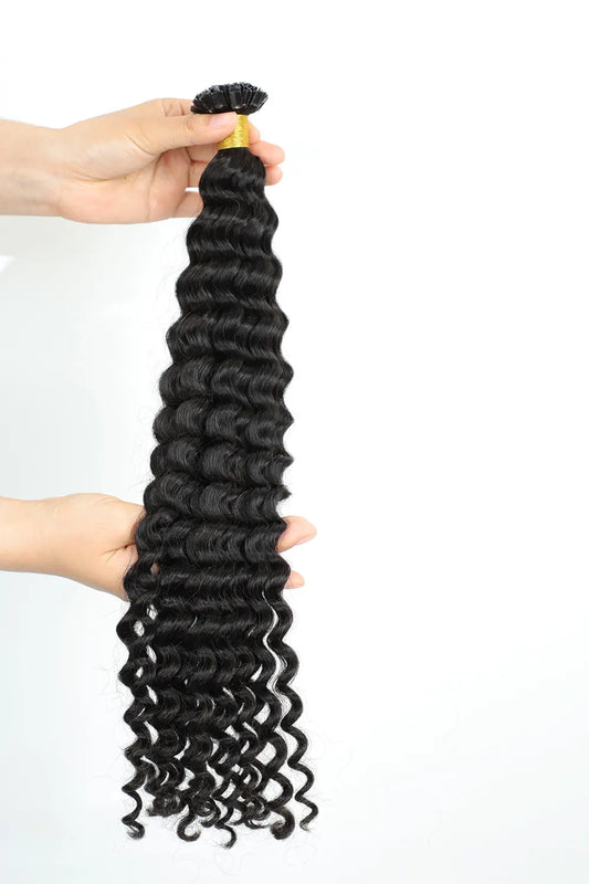 Keratin Bonded Hair Extensions | V-Tip | Black Hair Deep Curly