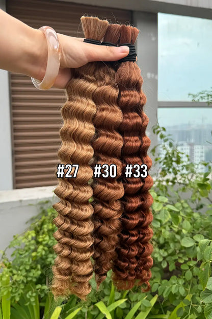 #33 Dark Auburn Brown Bulk Hair For Braiding Deep Wave BU36