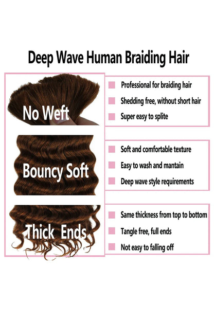 #4 Dark Brown Deep Wave Bulk Human Hair For Braiding BU21