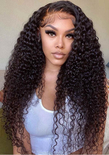 5x5 Lace Closure Wig Deep Wave Remy Human Hair Natural Black