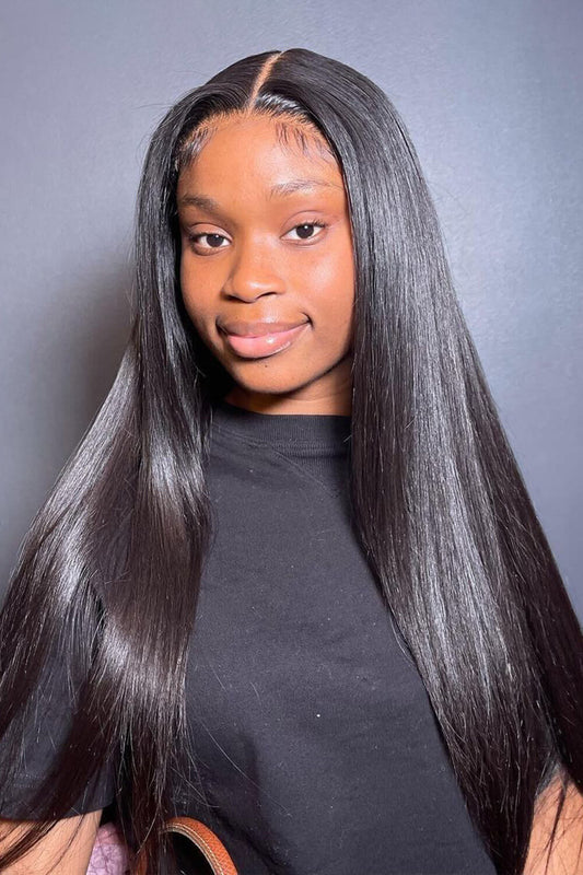 5x5 Lace Closure Wig Straight Human Hair Black Middle Part
