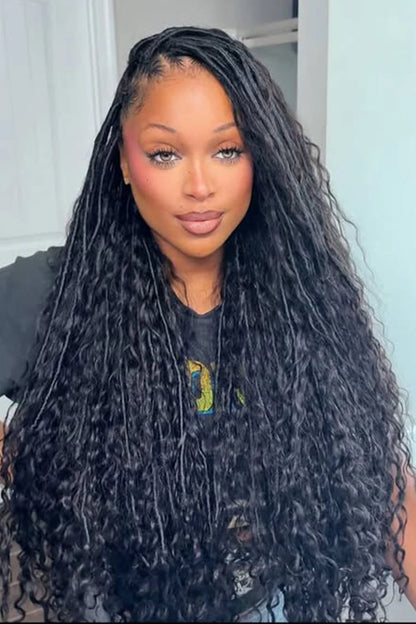 Crochet Faux Locs Braids with Human Hair Curls Deep Wave Pre-Looped