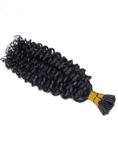 I Tip Black Hair Curly Remy Human Hair Extensions