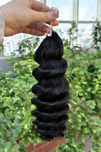 Handmade Feather Line Hair Extensions Loose Deep Wave Single-Strand with Loop