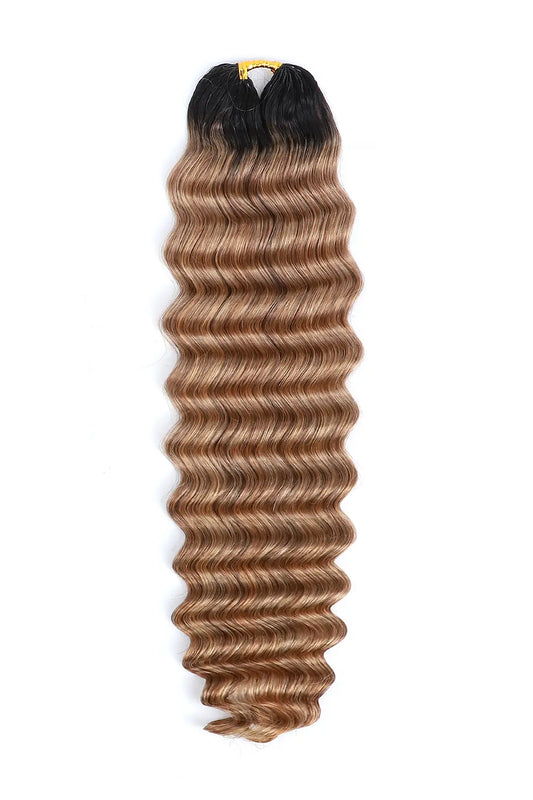 #T1B/27 Honey Blonde Ombre Color Deep Wave Feather Crochet Human Hair