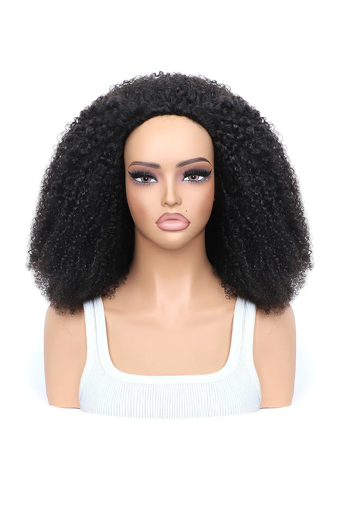 Afro Kinky Curly Half Wig Flexible Fit Drawstring Human Hair Seamless Wig