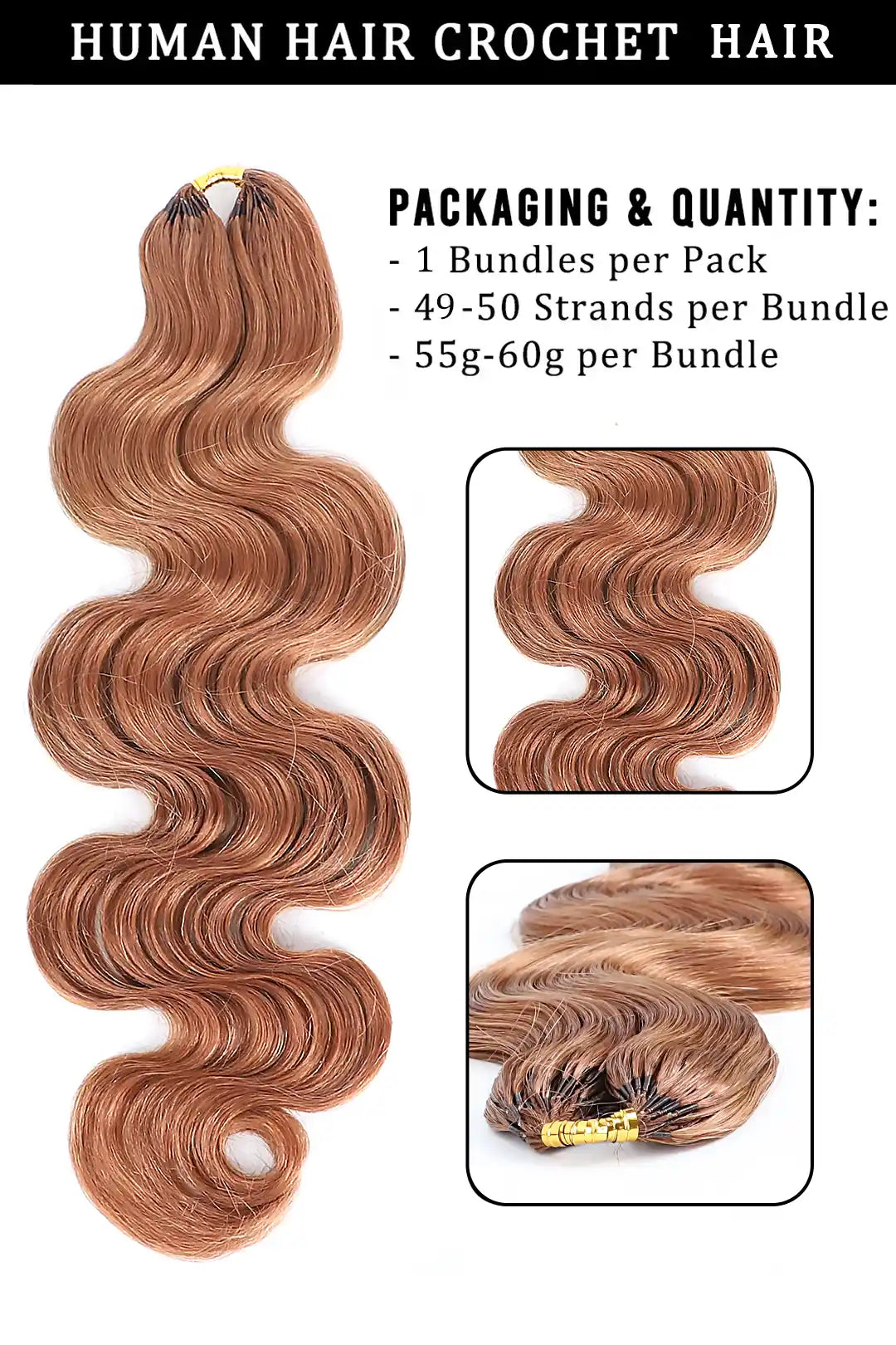 Auburn Brown #30 Body Wave Feather Crochet Human Hair