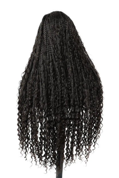 Back view of boho box braid wigs 100% human hair full transparent HD lace