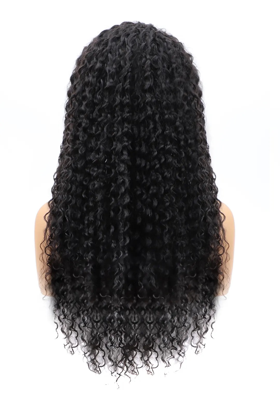 Back view of water wave half wig flexible fit drawstring human hair seamless wig