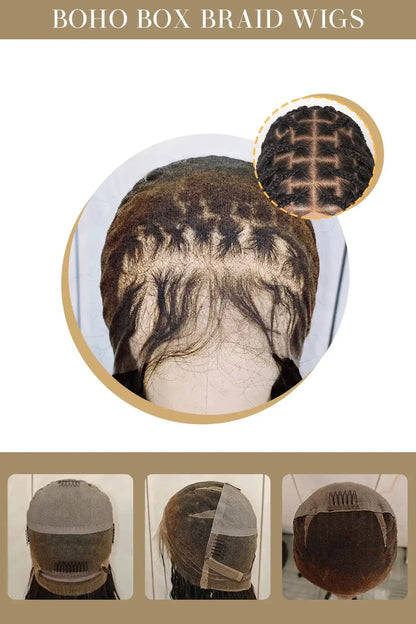 Boho Box Braid Wigs 100% Human Hair Full Transparent HD Lace