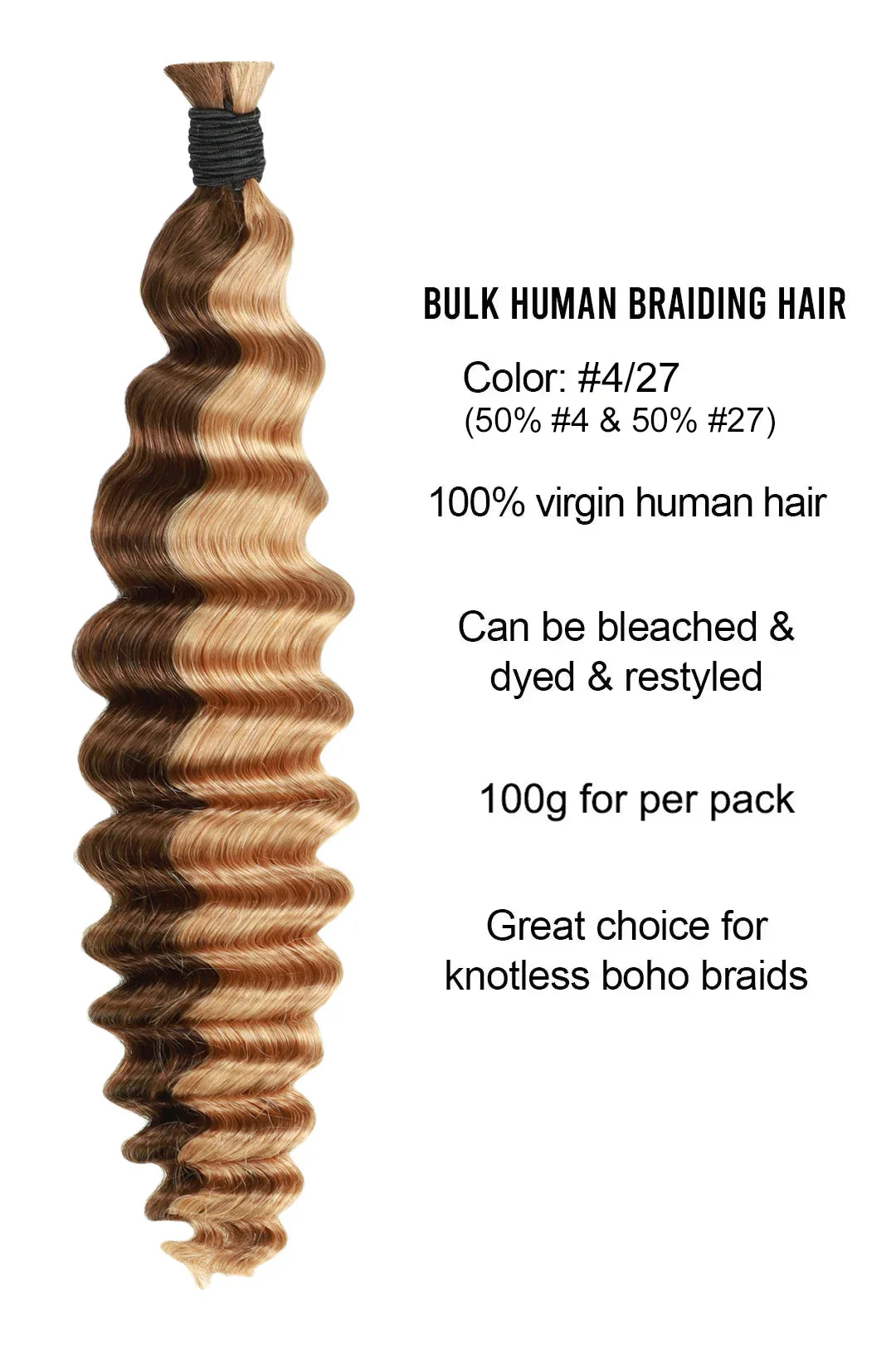 Bulk Hair Piano Color #4/#27 Deep Wave for Braiding BU30