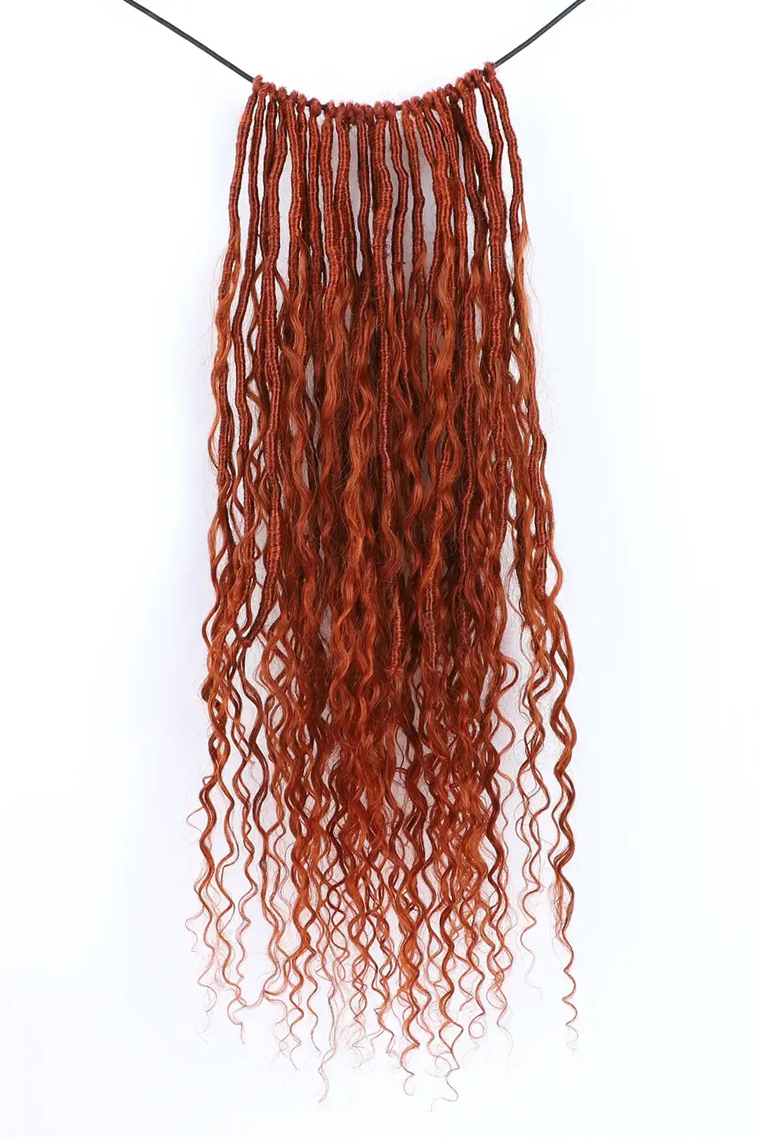 Copper Red Crochet Faux Locs Braids with Human Hair Curls