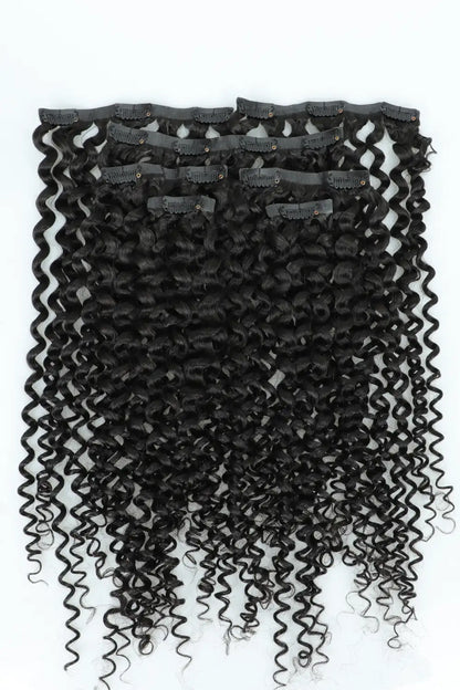Curly Seamless Clip in Hair Extensions Natural Black 7 Pcs