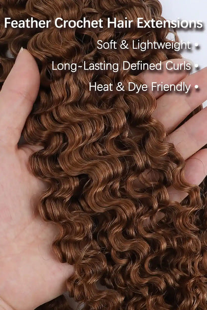Auburn Brown #30 Water Deep Wave Feather Crochet Miracle Knots Hair