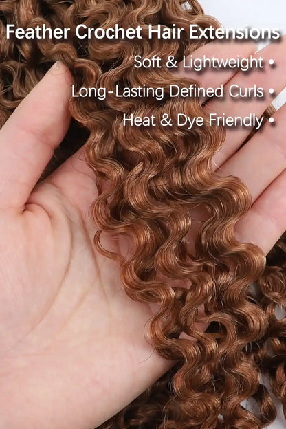 Auburn Brown #30 Water Deep Wave Feather Crochet Miracle Knots Hair