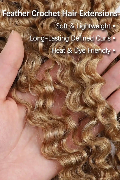 Honey Blonde #27 Water Deep Wave Feather Crochet Miracle Knots Hair