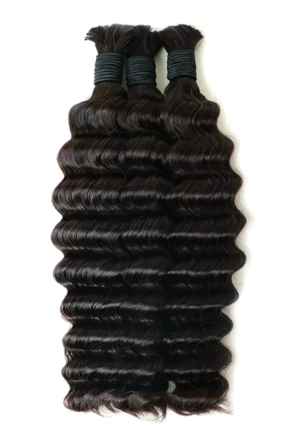 Single Drawn Deep Wave Bulk Hair For Braiding Natural Black