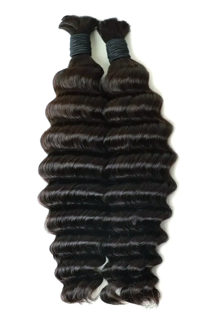 Single Drawn Deep Wave Bulk Hair For Braiding Natural Black