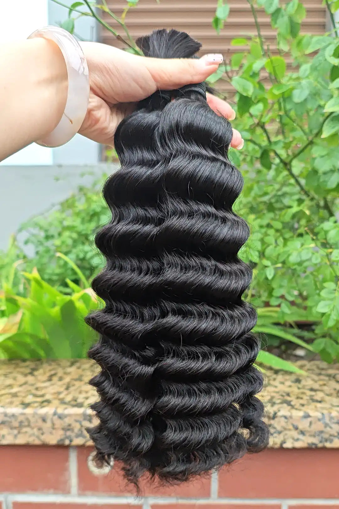 Single Drawn Deep Wave Bulk Hair For Braiding Natural Black