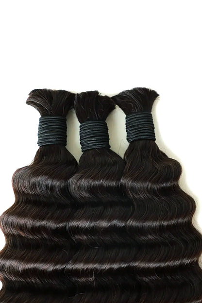 Single Drawn Deep Wave Bulk Hair For Braiding Natural Black